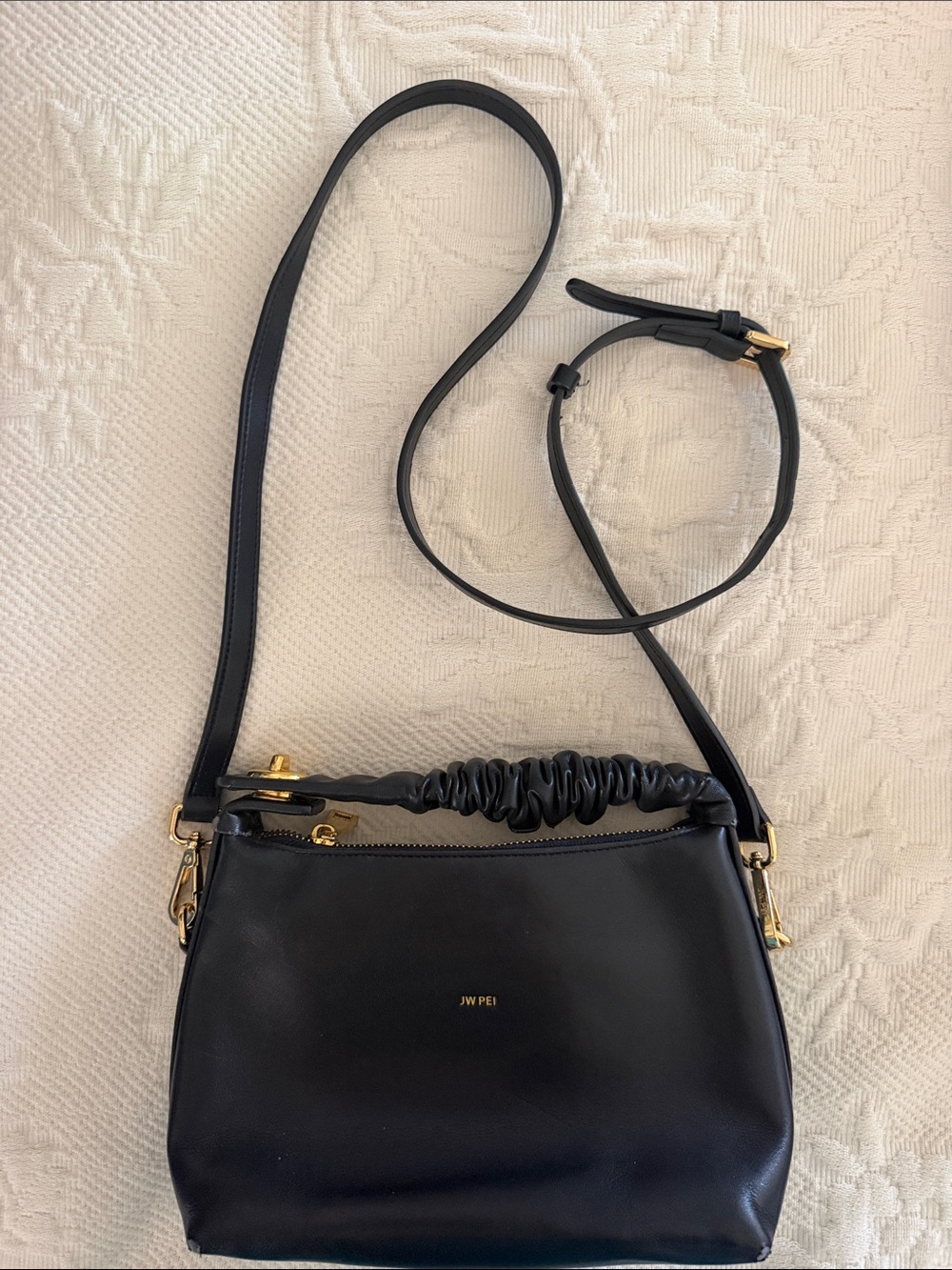 JW Pei Black Cora Ruched Handle Convertible Crossbody Bag